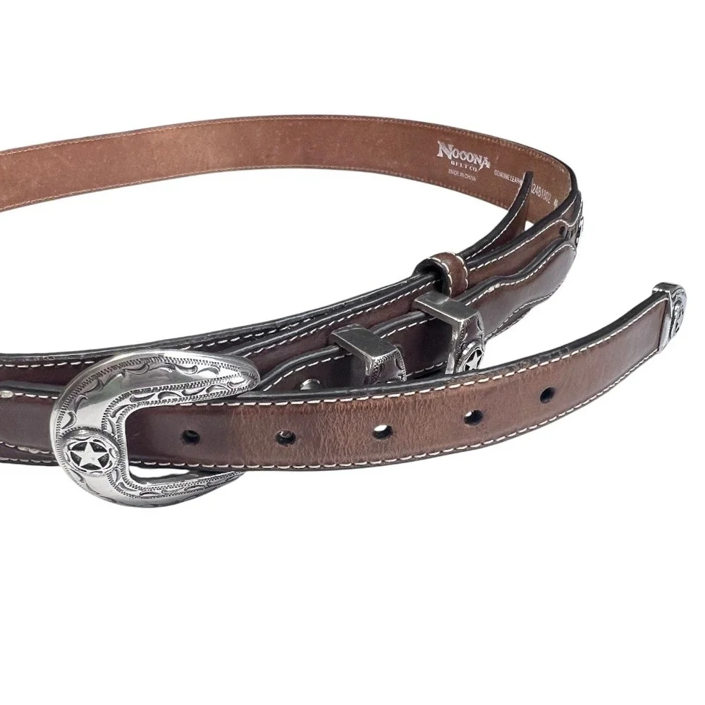 Nocona Ranger Leather Belt Brown Western‎ Cowboy Star Conchos Mens Size 46
